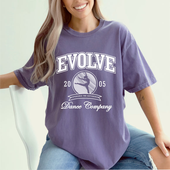 EVOLVE COLLEGIATE youth & adult garment washed tee (grape)